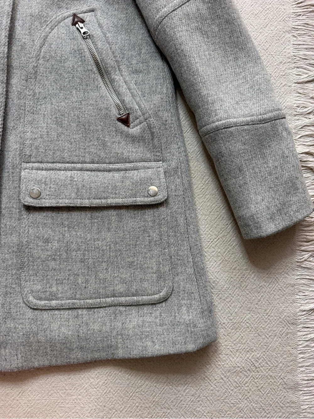 JCREW Chateau Parka Grey Wool Coat 6 Hooded Duffel Jacket Preppy Fall Faux Fur